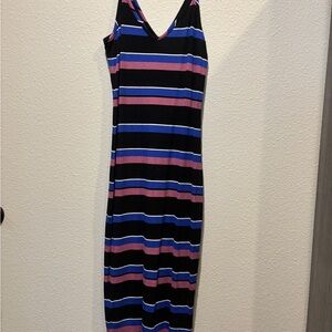 Express Black, Pink, and Blue Striped Midi Dress